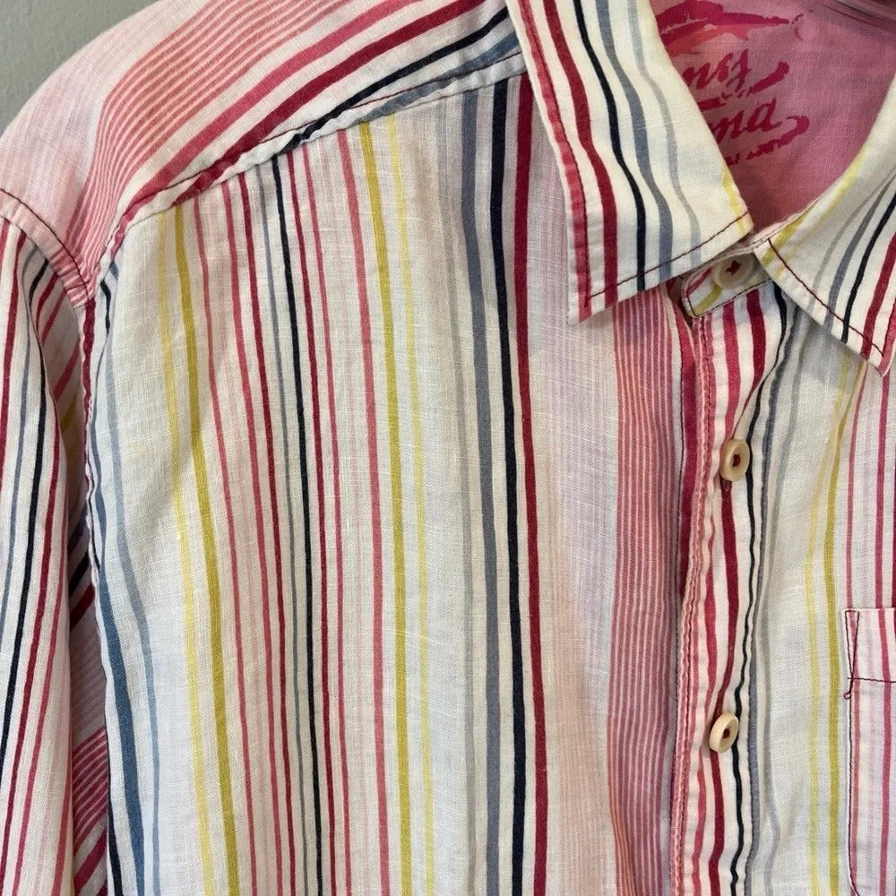 Tommy Bahama Relax 100% Linen Long Sleeve Button Front Shirt Mens Med Pink White - Picture 3 of 6